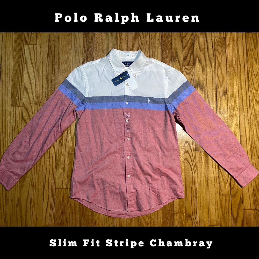 Polo Ralph Lauren Slim Fit Stripe Chambray Red White & Blue new sz Small